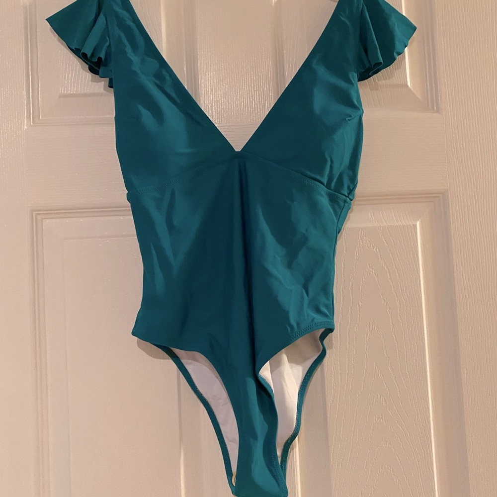 One piece bathing suit teal sweater size s/m.